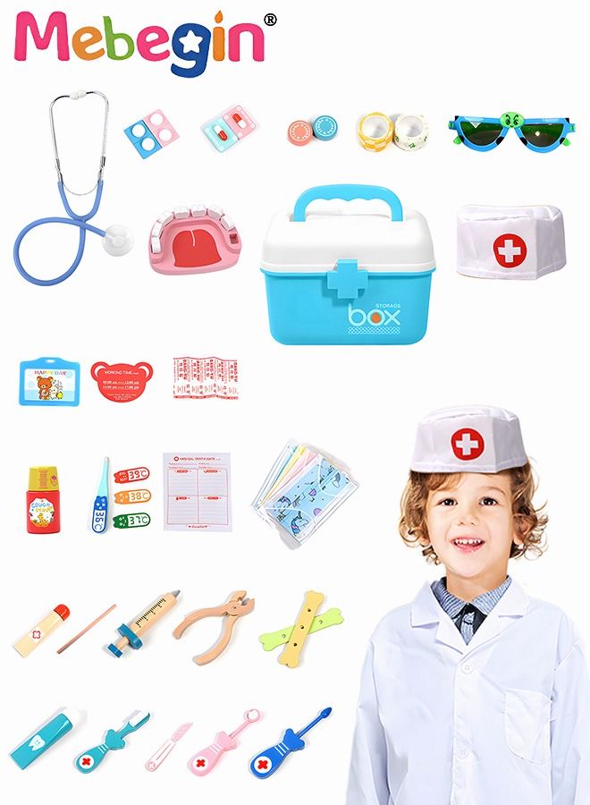 36 Piece Dentist Kit for Kids Pretend Playset Educational Professional Doctor Toys Medical Role Play Carrying Case Dress-up Costume Holiday Gift for Boys Girls Blue