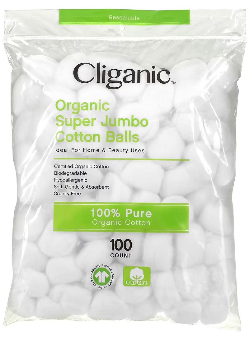 Cliganic Organic Super Jumbo Cotton Balls 100 Count