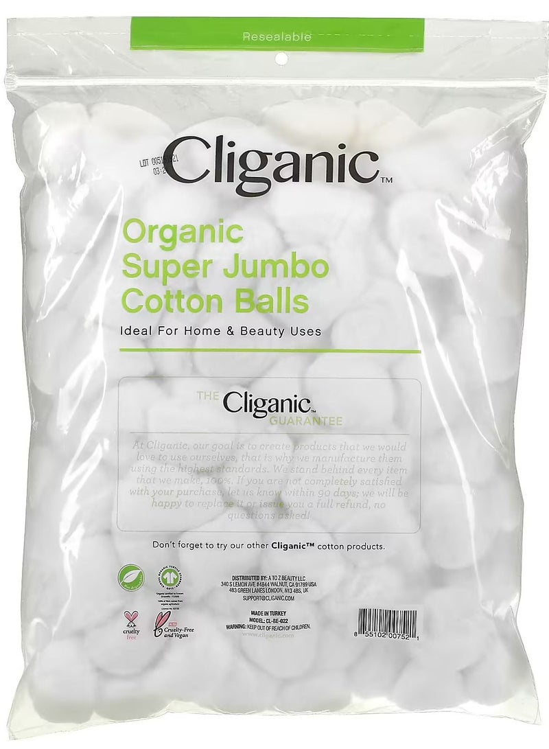Cliganic Organic Super Jumbo Cotton Balls 100 Count
