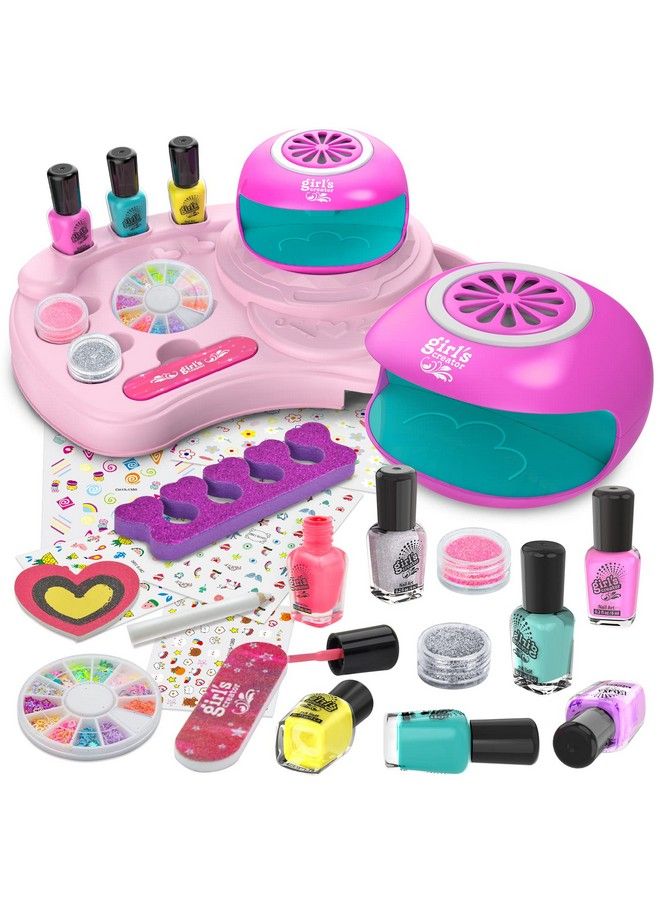 Nail Polish Kit For Girl Ages 612 Kids Nail Art Salon Set With Nail Dryer Peelable Glitter Nail Polish Storage Desk Makeup Manicures Decoration Studio Gifts For Birthday Spa Party Favors