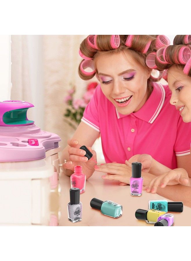 Nail Polish Kit For Girl Ages 612 Kids Nail Art Salon Set With Nail Dryer Peelable Glitter Nail Polish Storage Desk Makeup Manicures Decoration Studio Gifts For Birthday Spa Party Favors