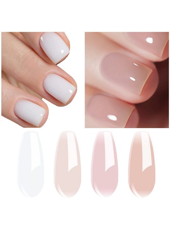 4Pcs Jelly Nude Pink Milky White Rose Gel Nail Polish Set Sheer Clear Crystal Translucent French Manicure Gel Nail Polish Kit 8Ml