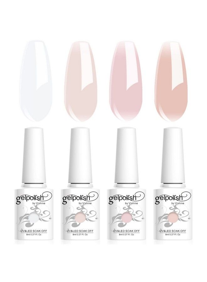 4Pcs Jelly Nude Pink Milky White Rose Gel Nail Polish Set Sheer Clear Crystal Translucent French Manicure Gel Nail Polish Kit 8Ml