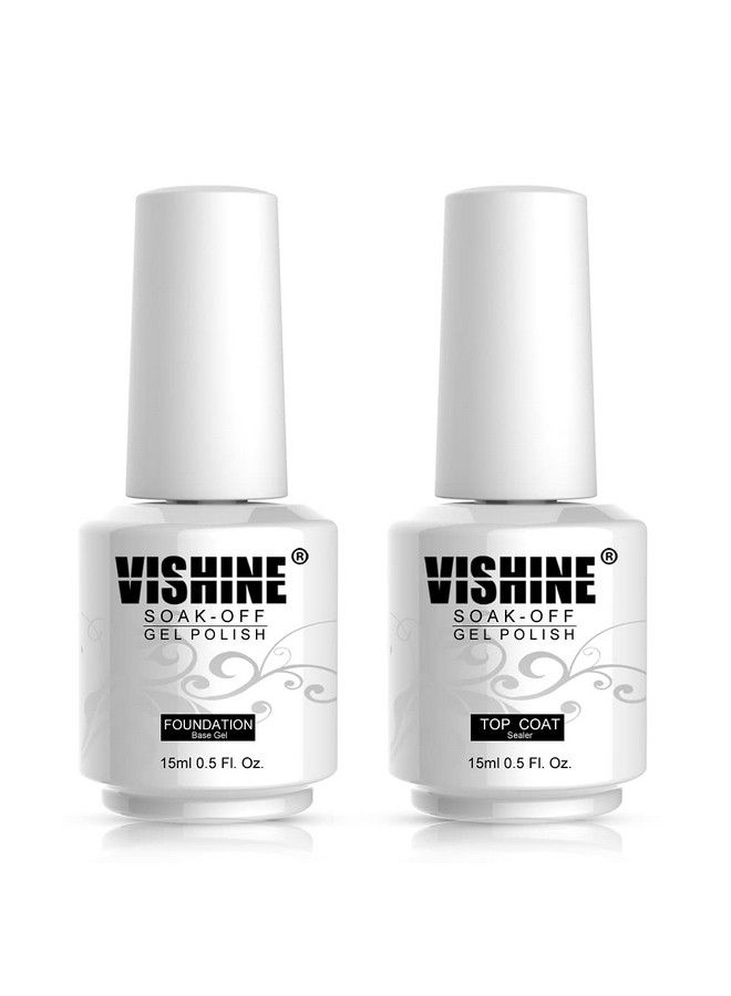 2Pcs 0.5Oz Gel Top Coat And Base Coat For Gel Nail Polish Color No Wipe Top Coat Brilliant Ultra High Gloss Longlasting Antiwear Soak Off Uv Gel Home Manicure Nail Salon