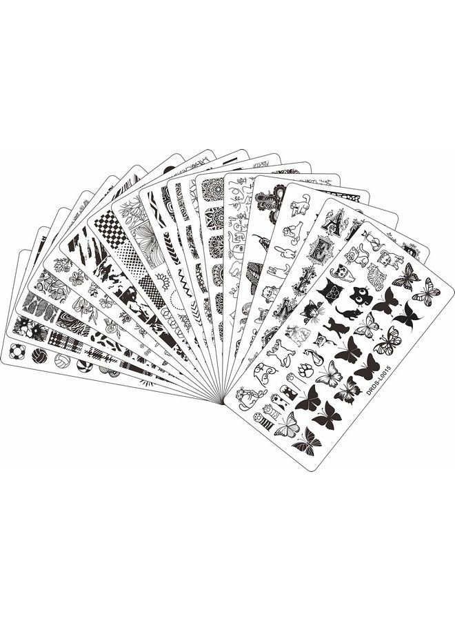21 Pcs Nail Stamp Plates Set 16 Plate 2Stamper And 2 Scraper 1Storage Bag Nails Art Stamping Plate Scraper Stamper Set Leaves Flowers Animal Nail Plate Template Image Plate Set