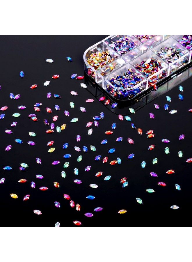 1200 Pieces 12 Colors Shiny Nail Rhinestones Horse Eye Rhinestones Flat Back Nail Gems Decorations Supplies With Box