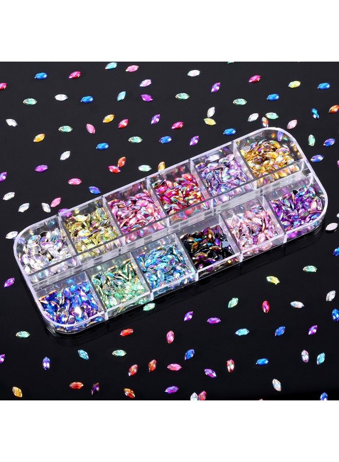 1200 Pieces 12 Colors Shiny Nail Rhinestones Horse Eye Rhinestones Flat Back Nail Gems Decorations Supplies With Box