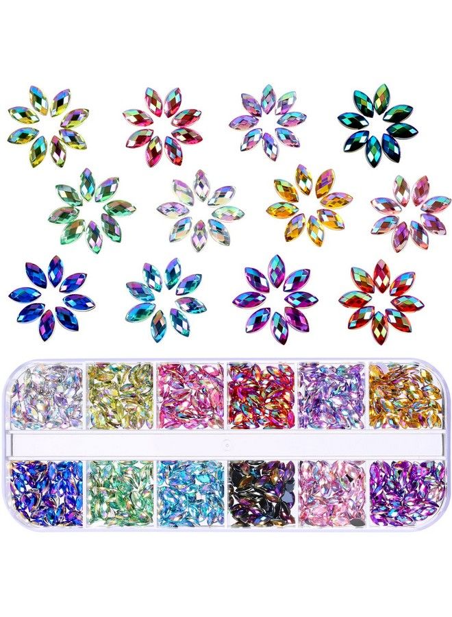 1200 Pieces 12 Colors Shiny Nail Rhinestones Horse Eye Rhinestones Flat Back Nail Gems Decorations Supplies With Box