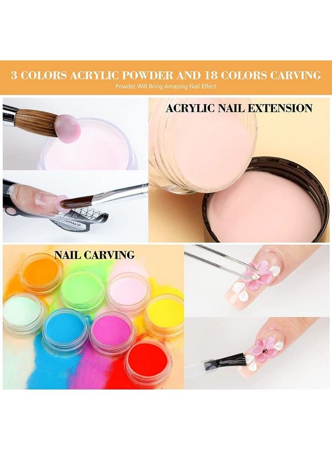 Acrylic Nail Kit Professional Acrylic Nail Kits Set Acrylic Powder Set With Everything For Beginners Glitter Powder Acrylic Brush For Nail Art Extension