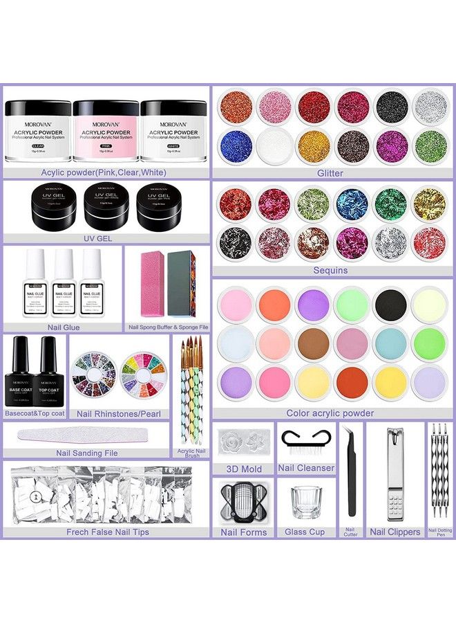 Acrylic Nail Kit Professional Acrylic Nail Kits Set Acrylic Powder Set With Everything For Beginners Glitter Powder Acrylic Brush For Nail Art Extension