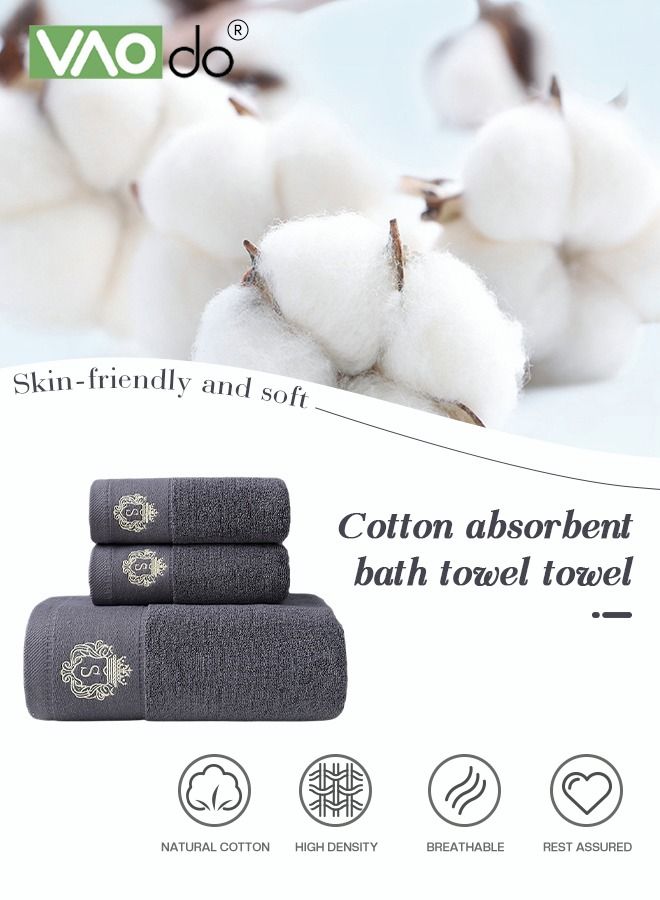3PCS Cotton Bath Towel Set Fast Absorbent Skin-friendly and Soft Bath Towel*1PCS and 2PCS Towels for Bath and Spa Grey
