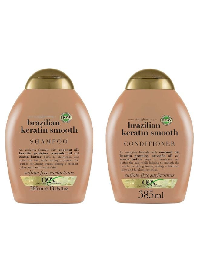 Ever Straightening Brazilian Keratin Therapy Shampoo And Conditioner 385ml Pack of 2 Multicolour 385ml