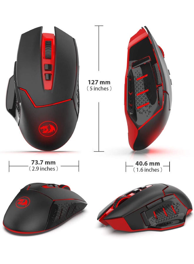 Redragon M690-1 Wireless Gaming Mouse with DPI Shifting, 2 Side Buttons, 2400 DPI, Ergonomic Design, 8 Buttons-Black