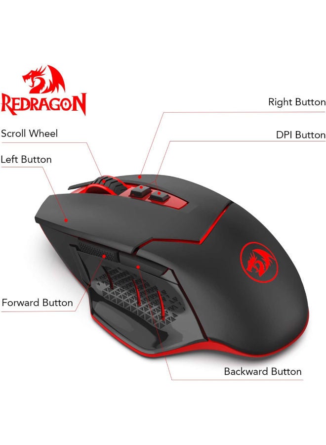 Redragon M690-1 Wireless Gaming Mouse with DPI Shifting, 2 Side Buttons, 2400 DPI, Ergonomic Design, 8 Buttons-Black