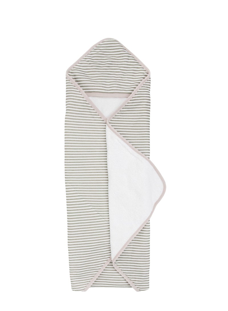 Cotton Muslin Hooded Infant Towel Grey Stripe