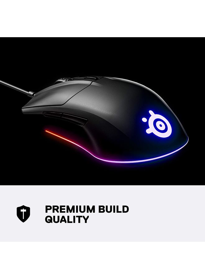 Rival 3 Gaming Mouse, 8,500 CPI TrueMove Core Optical Sensor, 6 Programmable Buttons, Split Trigger Buttons, Brilliant Prism RGB Lighting | 62513