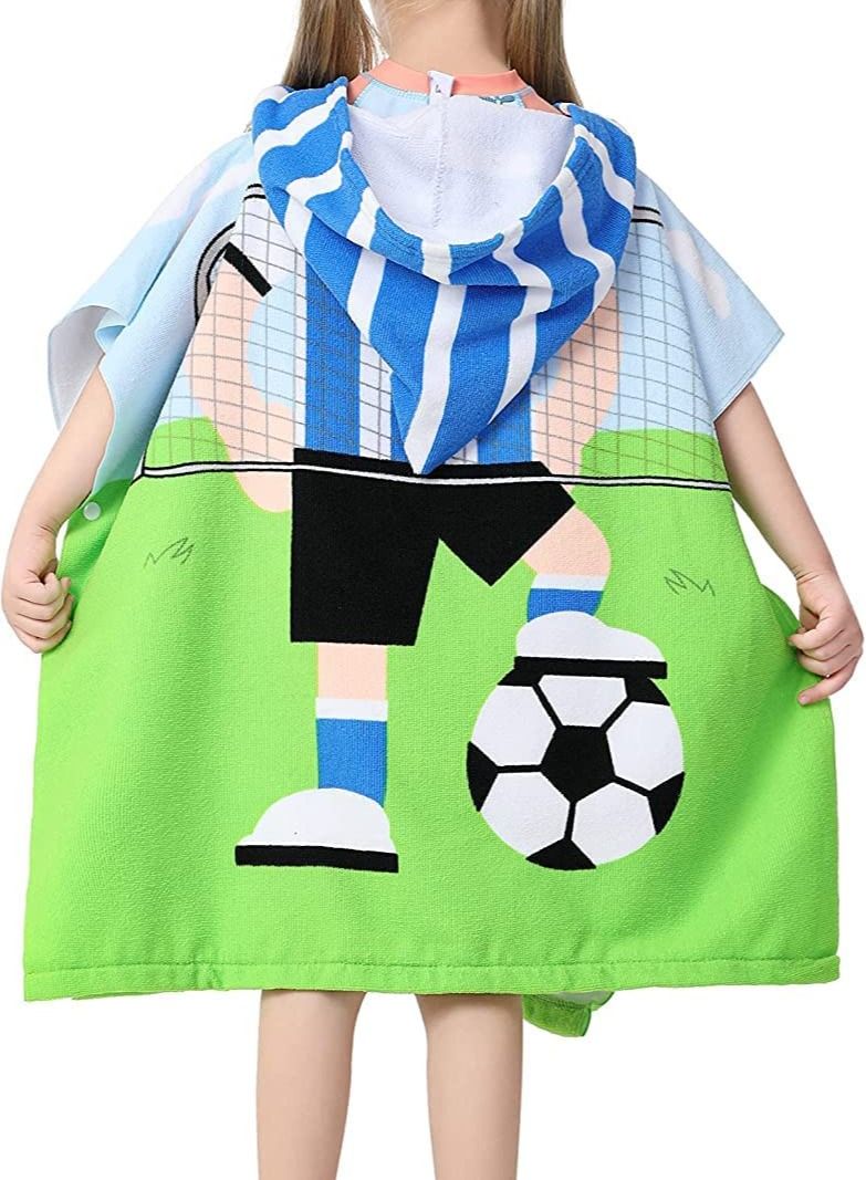 Kids Bath Towel for 1-6 Years Toddler, 1Pcs Kids Hooded Towel, Microfiber Bath Towel Super Soft Robe Poncho Bathrobe, Boys Girls Swimming Beach Holiday Water Playing Pool Bath Coverups (Soccer Kid)