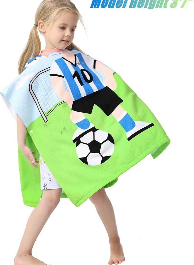 Kids Bath Towel for 1-6 Years Toddler, 1Pcs Kids Hooded Towel, Microfiber Bath Towel Super Soft Robe Poncho Bathrobe, Boys Girls Swimming Beach Holiday Water Playing Pool Bath Coverups (Soccer Kid)
