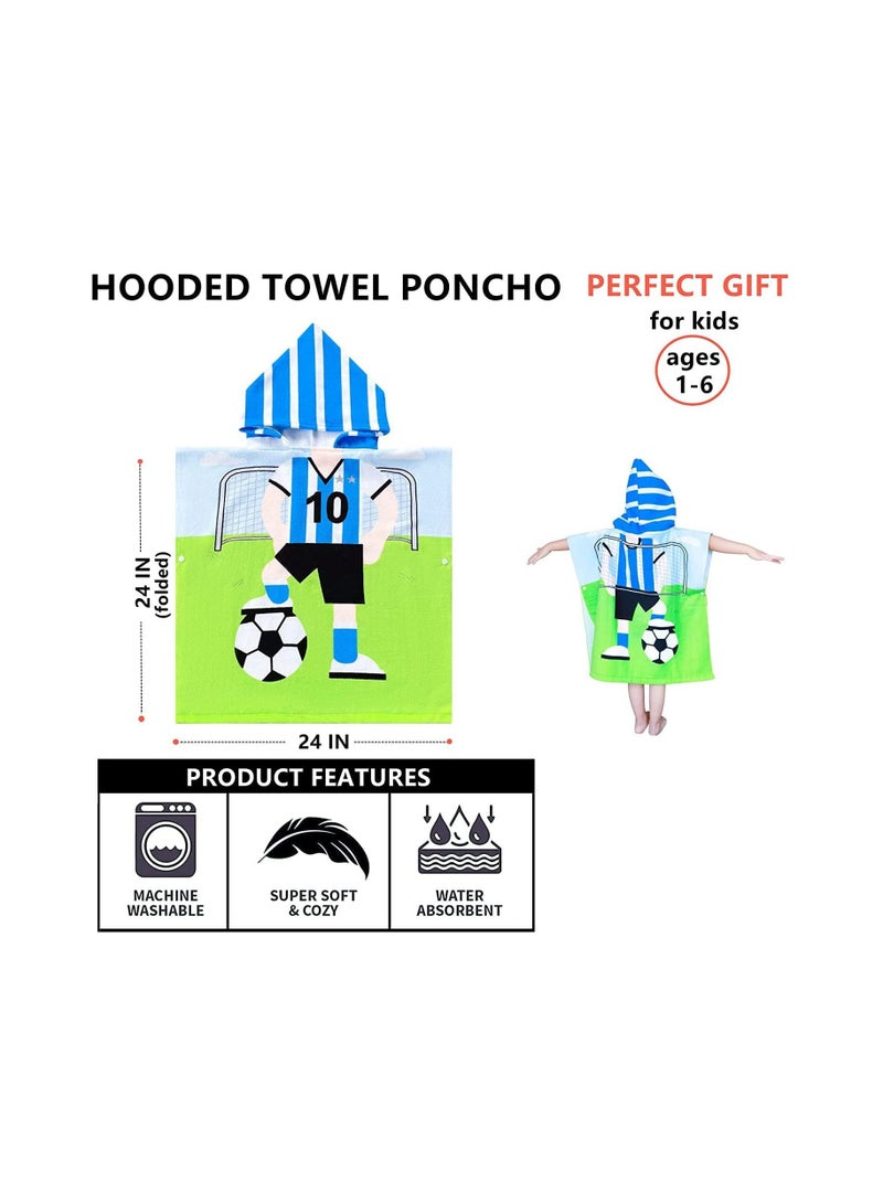 Kids Bath Towel for 1-6 Years Toddler, 1Pcs Kids Hooded Towel, Microfiber Bath Towel Super Soft Robe Poncho Bathrobe, Boys Girls Swimming Beach Holiday Water Playing Pool Bath Coverups (Soccer Kid)