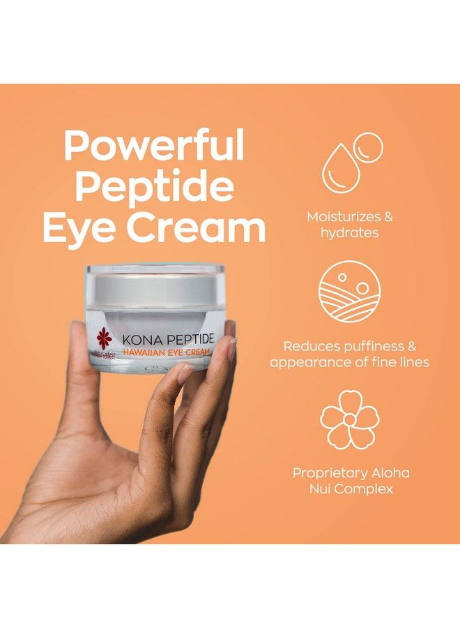 Kona Peptide Eye Cream For Minimizing Wrinkles & Puffiness : Made With Hawaiian Botanicals Caffeine & Peptides Made In Usa Crueltyfree And Vegan (05 Oz)