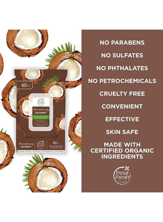Ultra Moisturizing Coconut Makeup Removing Cleansing Towelettes Gentle Face Wipes Daily Cleansing Vegan And Cruelty Free 60 Count
