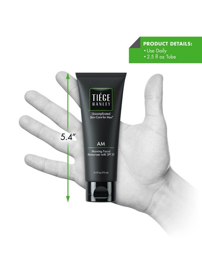 Morning Facial Moisturizer For Men (Am) : Lightweight Hydrating & Safe For Sensitive Skin : Smoother & Softer Skin : Spf 20 Face Lotion : Contains Calendula & Plantain : 25 Ounce