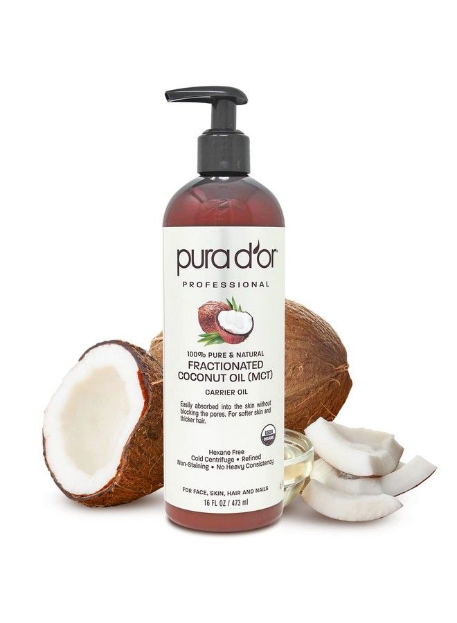 Organic Fractionated Coconut Oil (16Oz) Usda Certified 100% Pure & Natural Carrier Oil Moisturizing For Face Skin & Hair Men & Women (Packaging May Vary)