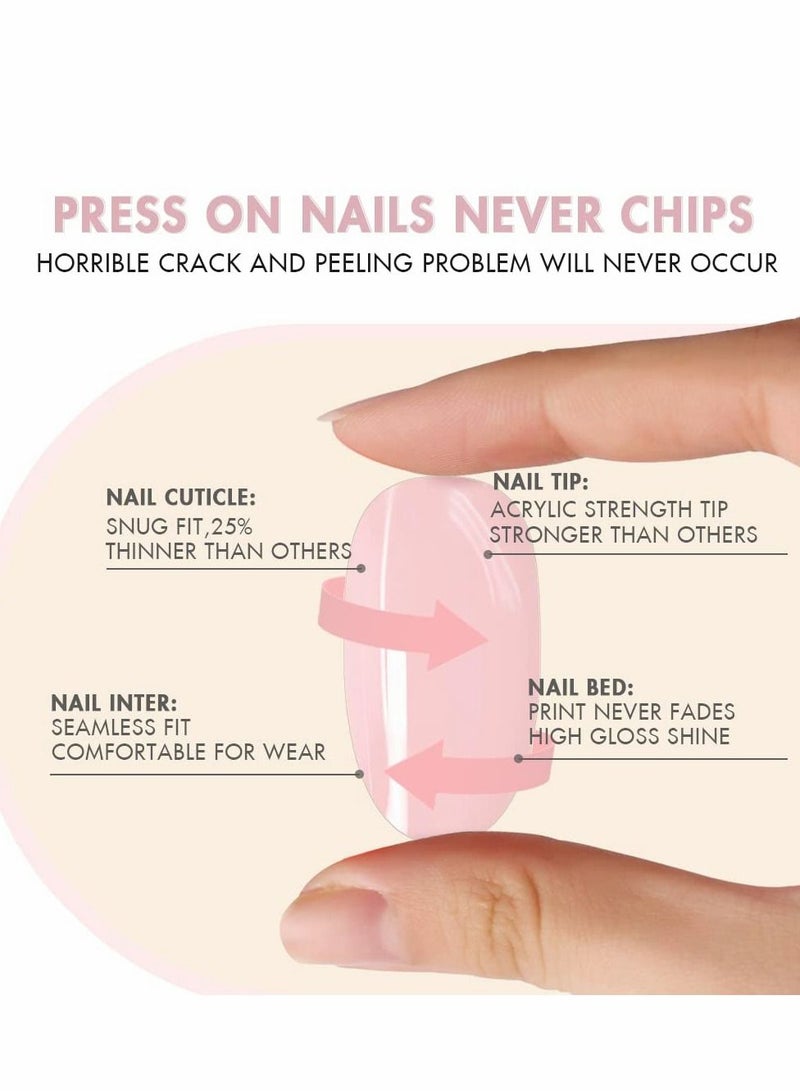 Press on Nails, 24PCS Glossy French Tips Square Shape Glue on Nails, Cute Flower Glitter Sequins Gradient Pink Full Cover Fake Nails with Designs, Acrylic False Nails for Women Girls DIY Manicure