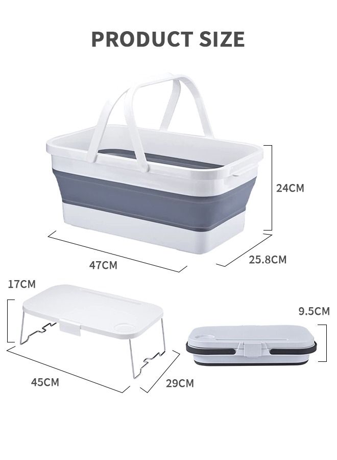 Folding Picnic Basket with Handle&Lid, Multifunctional Foldable Picnic Basket Silicone Tub, Portable Picnic Bag, Fruit&Vegetable Storage Container Sink For Picnik Camping