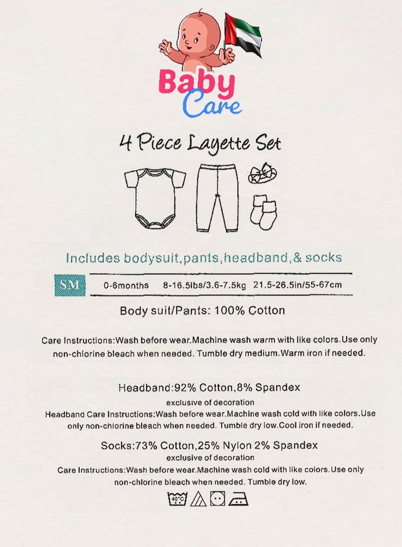 Newborn Baby 4 pcs Cute Giftset with Bodysuit and Pant for Girls 4 in 1