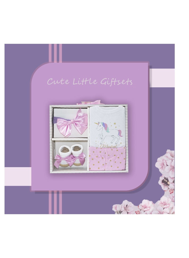 Newborn Baby 4 pcs Cute Giftset with Bodysuit and Pant for Girls 4 in 1