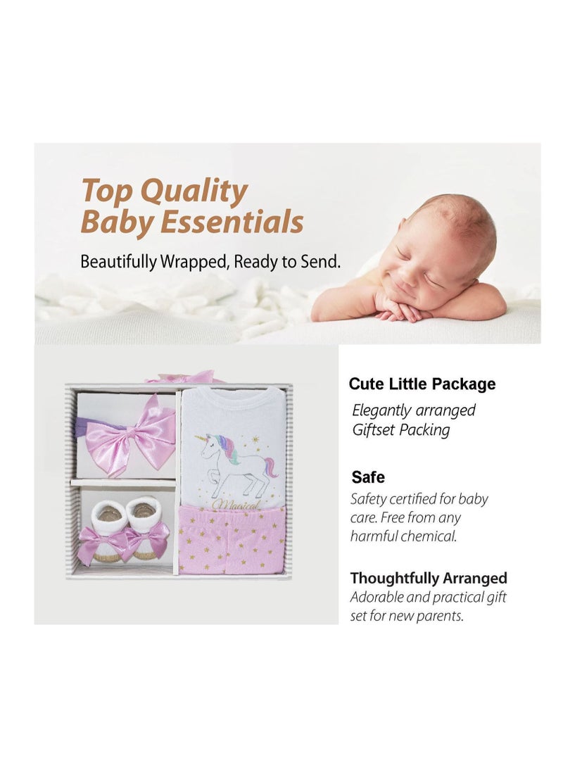 Newborn Baby 4 pcs Cute Giftset with Bodysuit and Pant for Girls 4 in 1