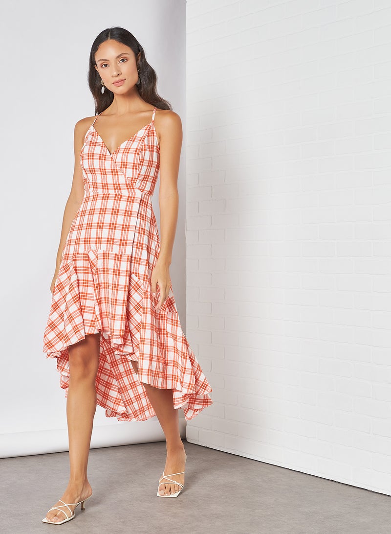 Checks Pattern Dress Orange