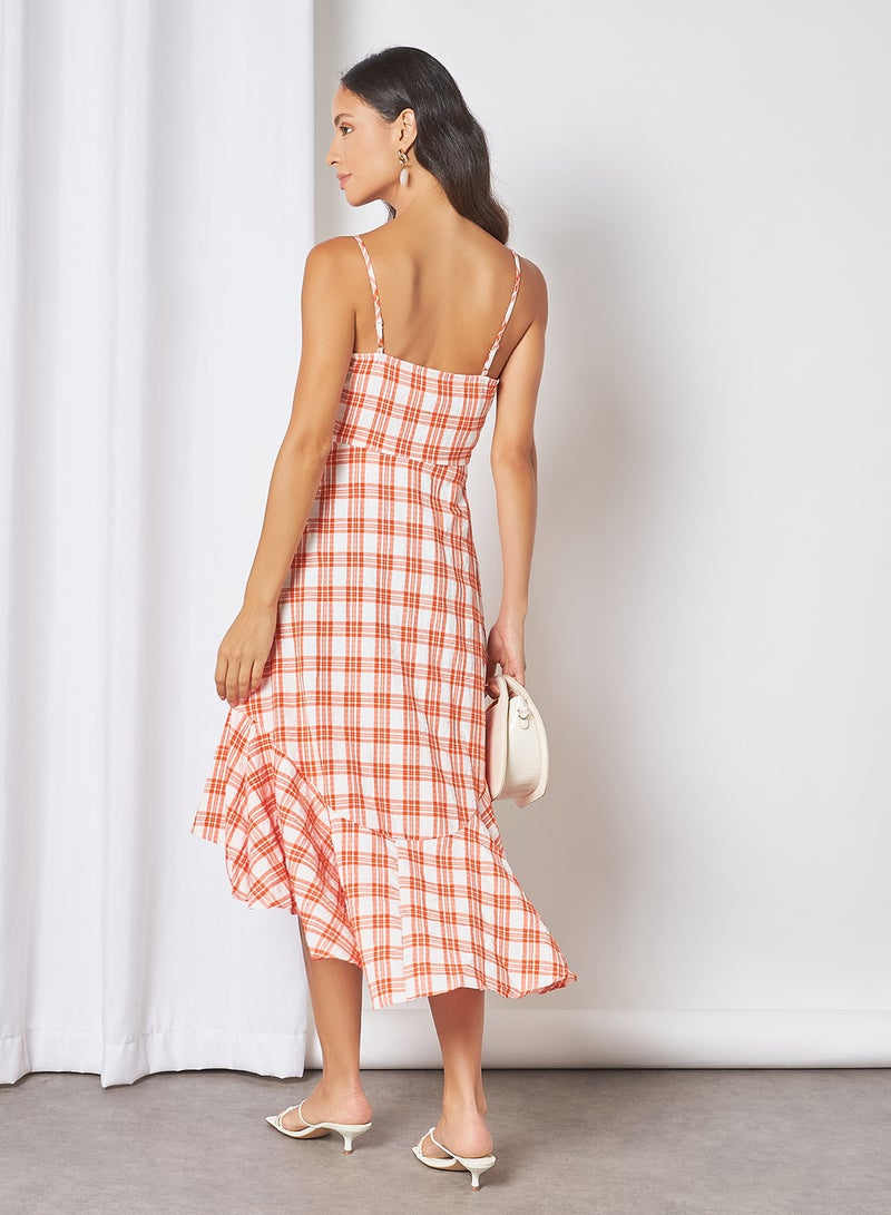 Checks Pattern Dress Orange