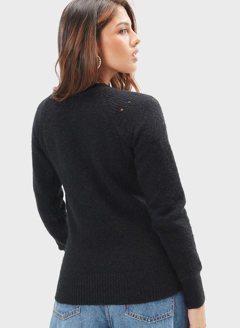 Embellished Detail Crew Neck Sweater