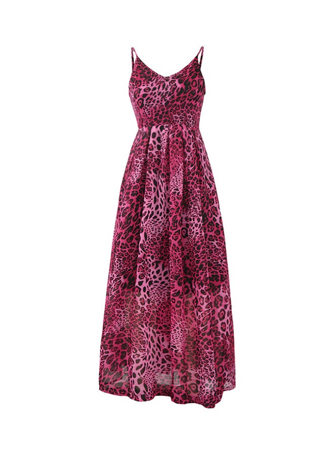 Leopard Print V-Neck Maxi Dress Rose