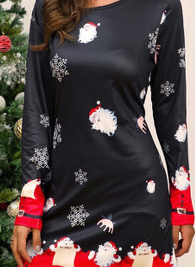 Christmas Printed Mini Dress Black/White/Red