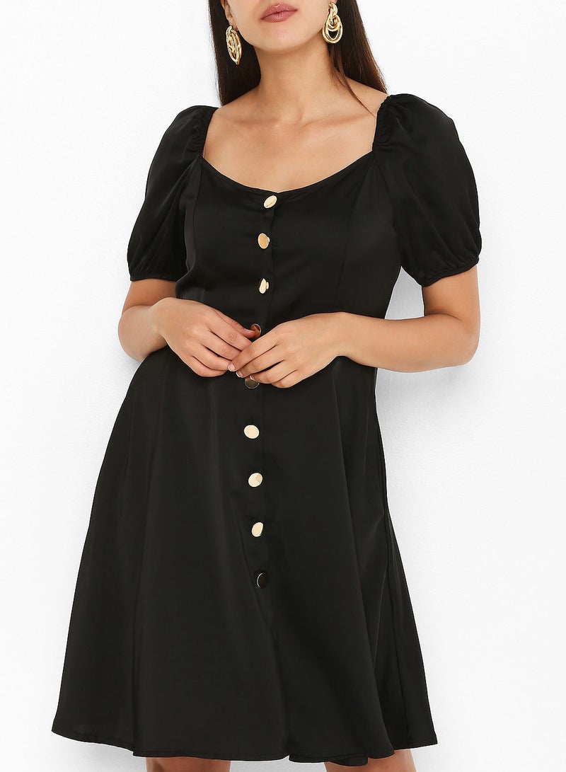 Button Down Mini Dress Black