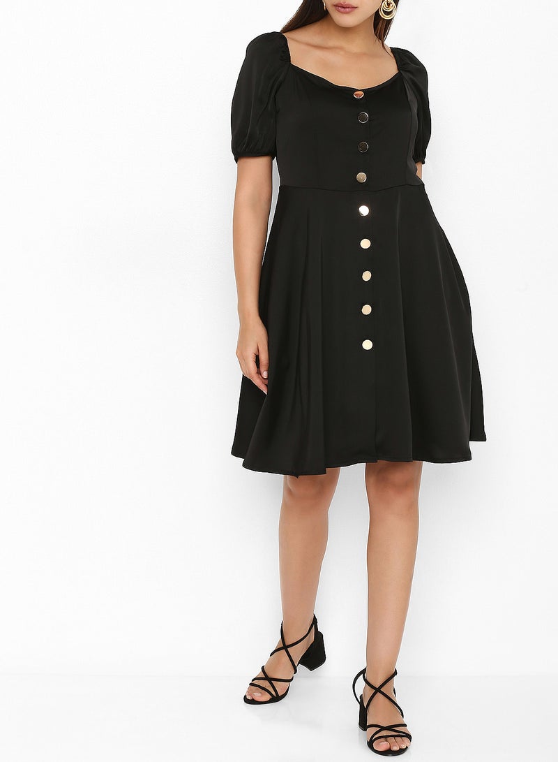 Button Down Mini Dress Black