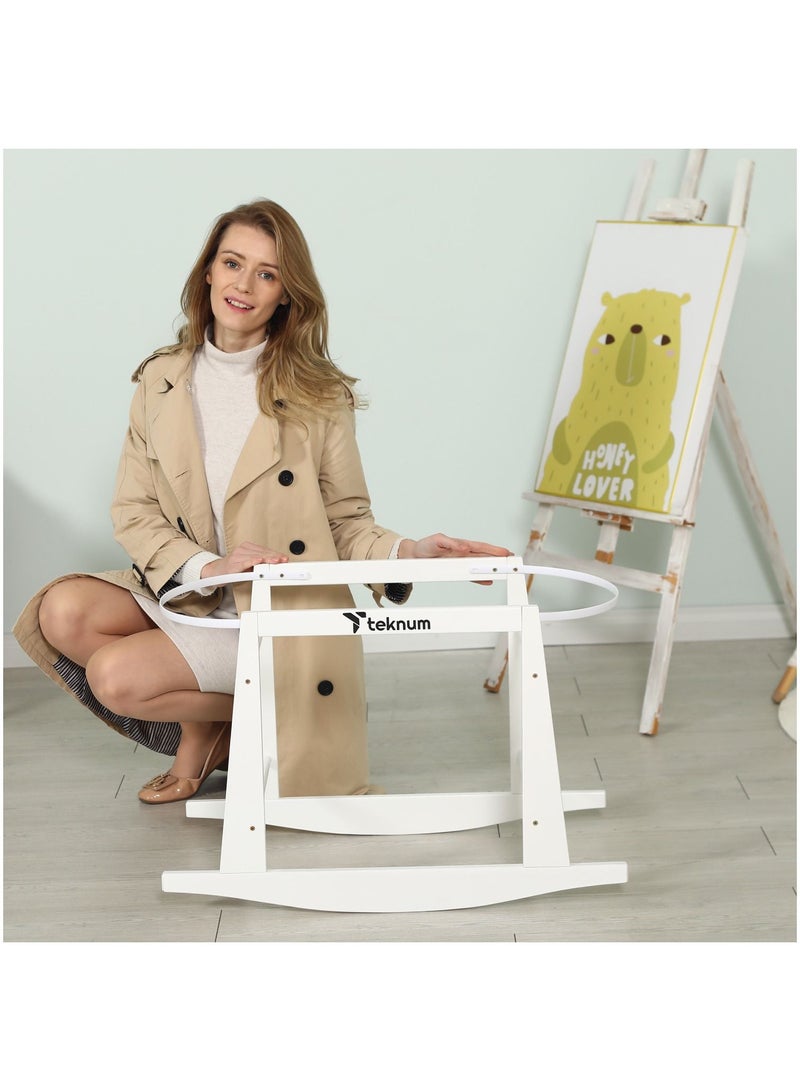 Wicker Pod Moses Basket Rocker Stand With Adjustable Straps - White