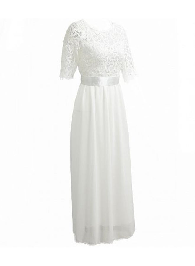 Half Sleeve Party Gown Dress White