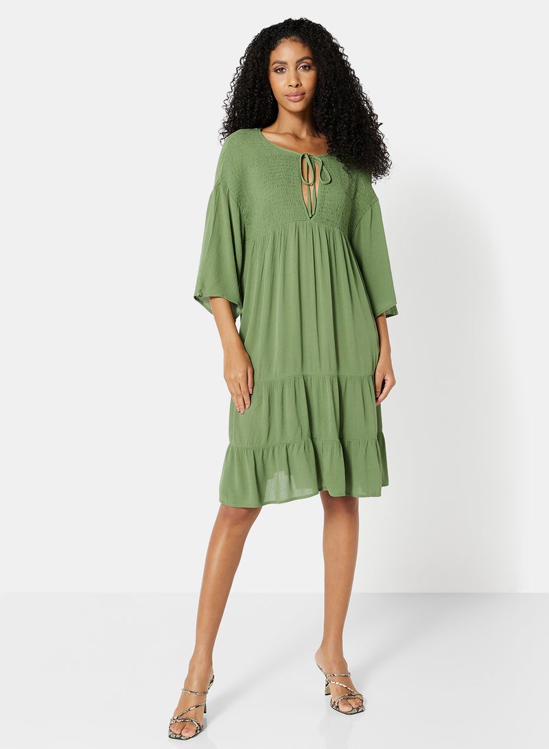 Solid Tiered Dress Green