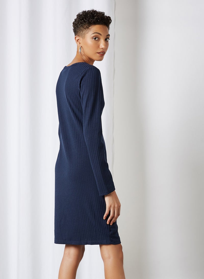 Ribbed Side Slit Dress Navy