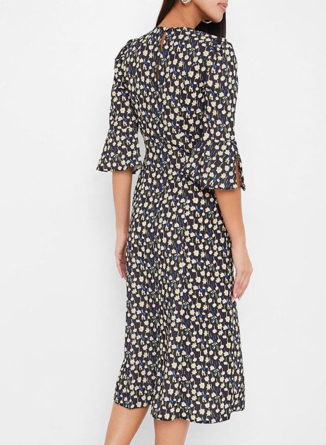 Floral Patterned Dress Black/White/Blue