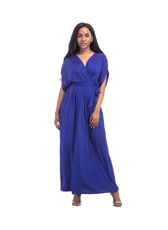 A Line Solid Color Pattern Batwing Maxi Dress Blue