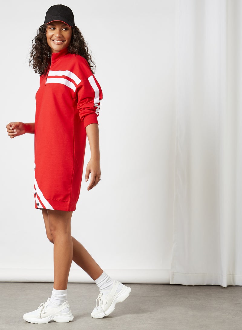 Striped Pattern Dress Red