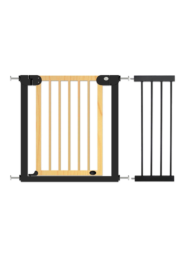 Wooden Safety Gate With 28Cm Black Extension - Natural Wood