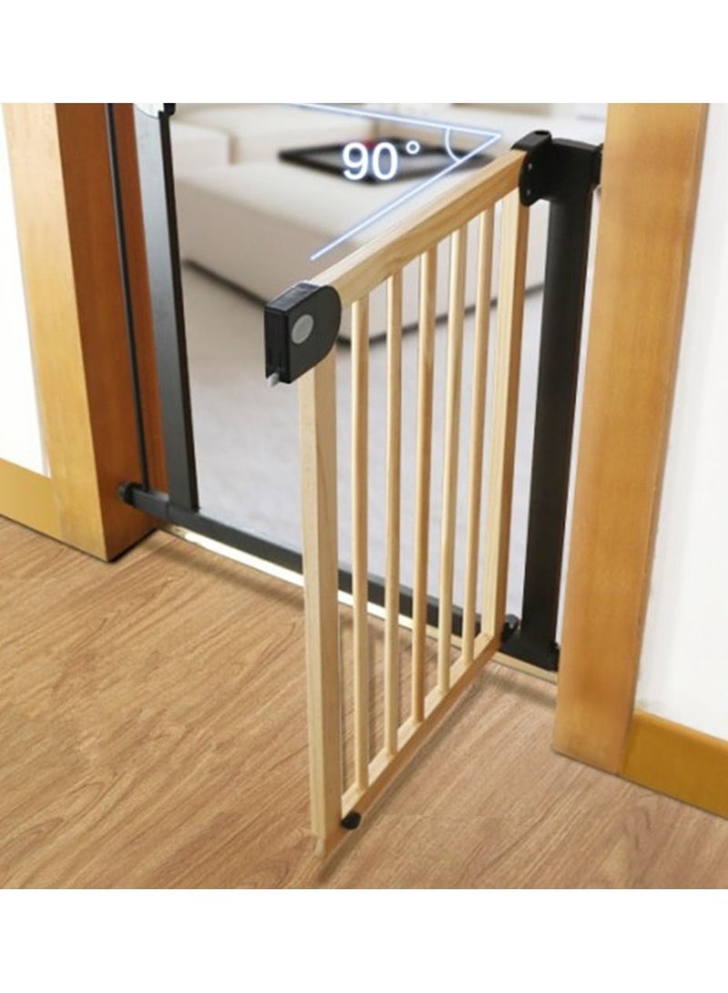 Wooden Safety Gate With 28Cm Black Extension - Natural Wood