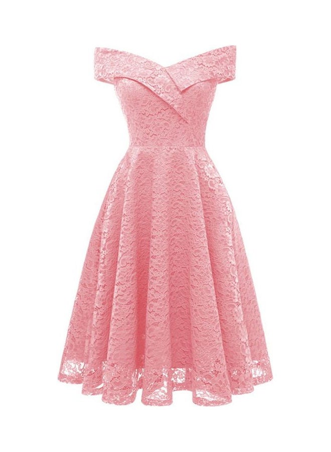 Embroidery Vintage Lace Detail Dress Pink