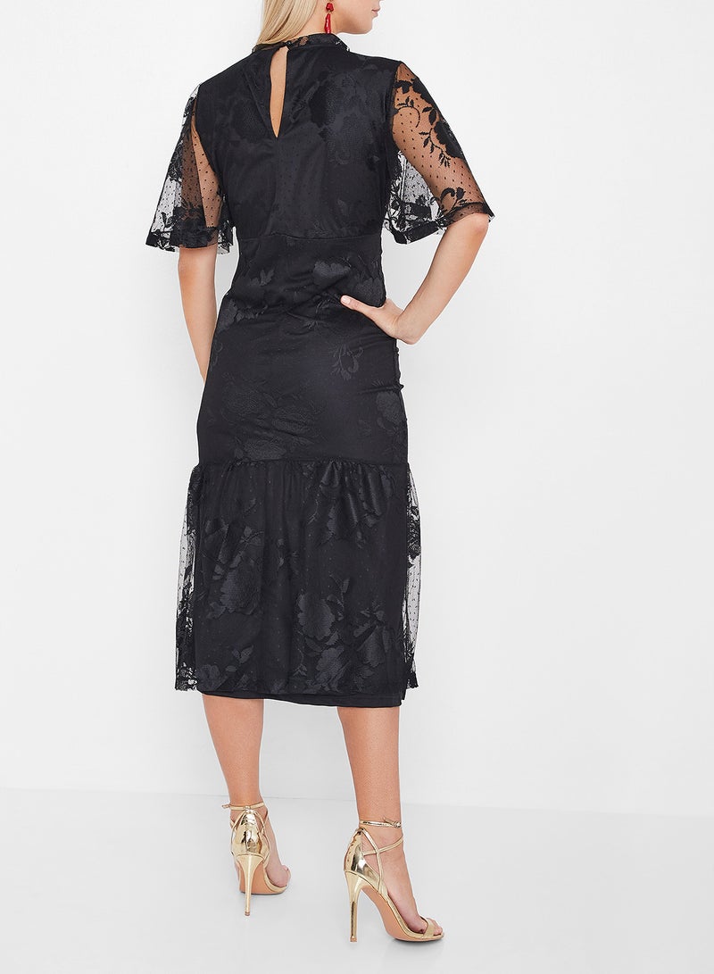 Lace Angel Short Sleeve Dress Black